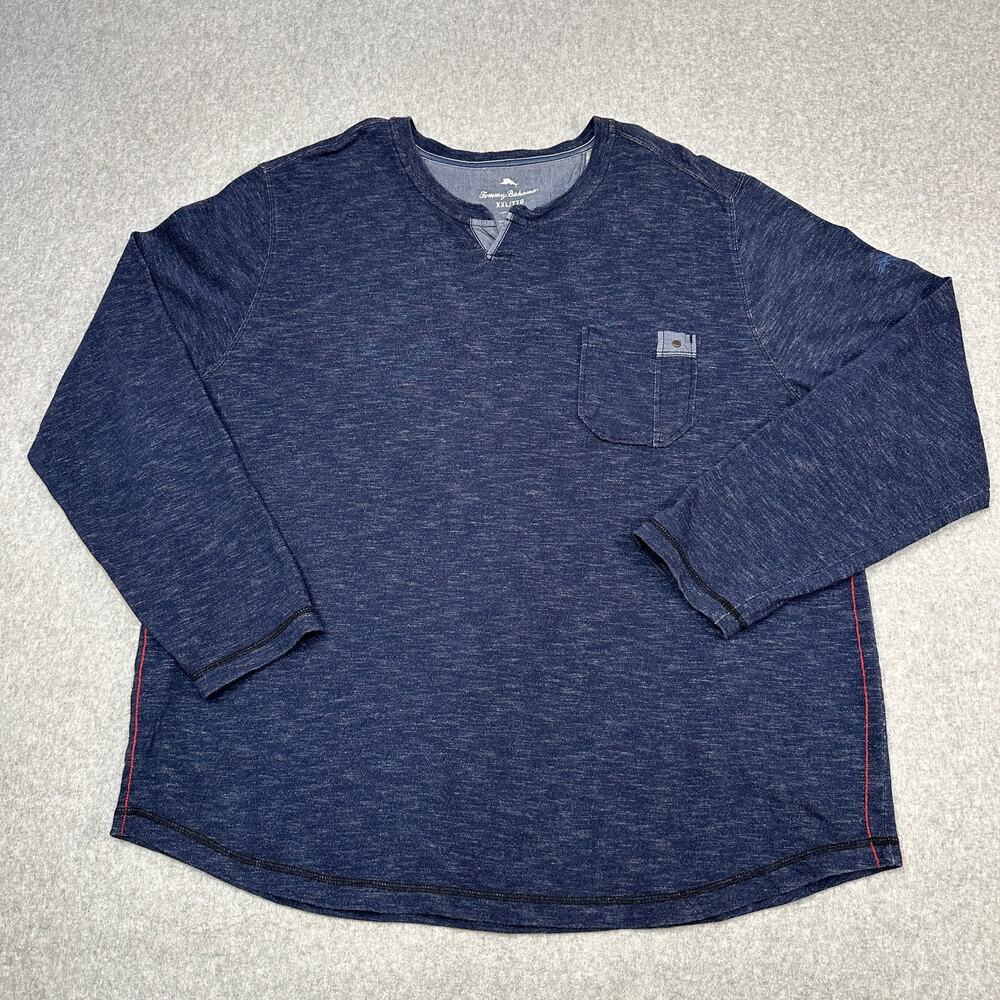 Tommy Bahama Henley Shirt Mens XXL Antonio Abaco Heathered Blue Island Casual
